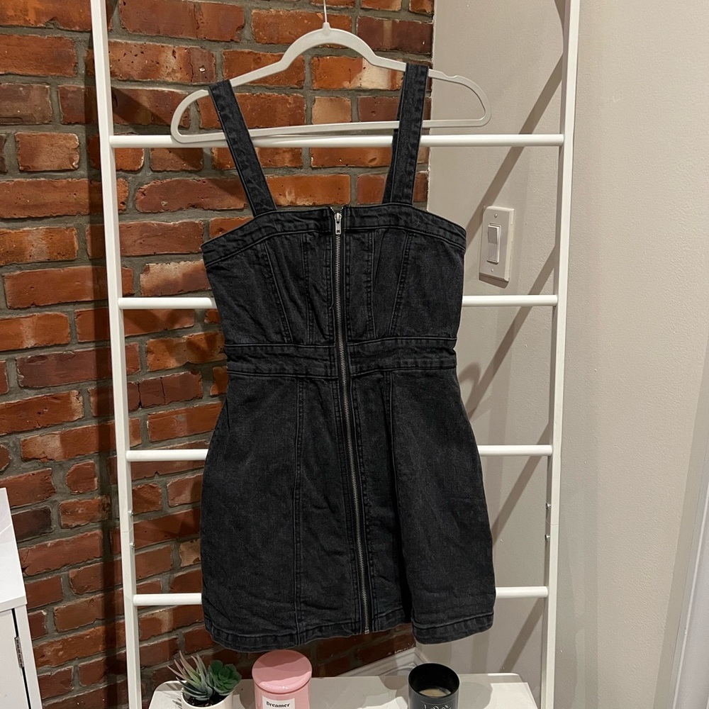 BLACK DENIM OVERALL STYLE ZIPPER DRESS